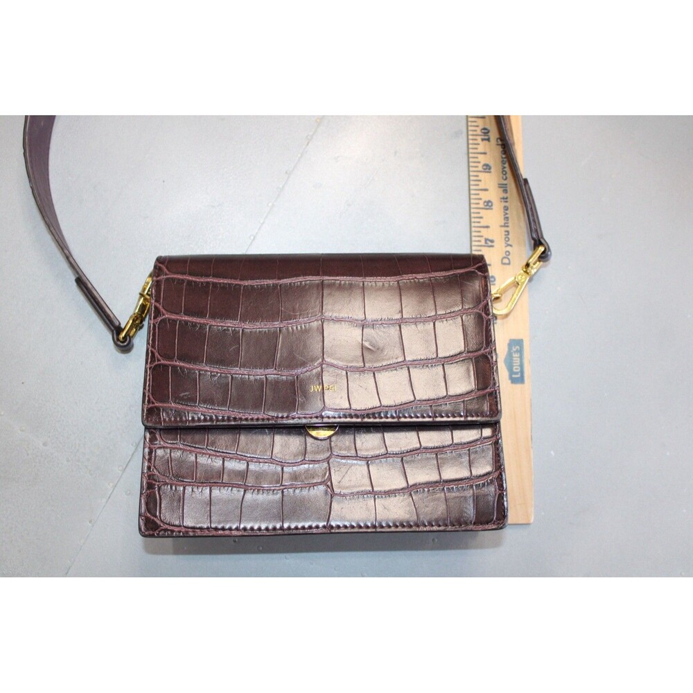 JW PEI Mini Flap Crossbody Bag Burgundy Brown Croc Embossed Vegan Leather Purse - Picture 4 of 10